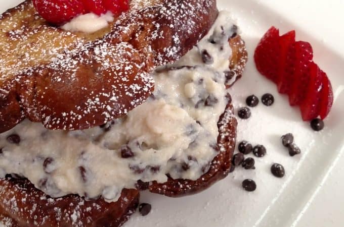 cannoli stuffed french toast on white plate