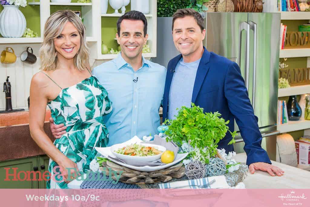 Michael Fucci making zoodle lemon chicken on Hallmark's Home and Family — Tiny Kitchen Big Taste