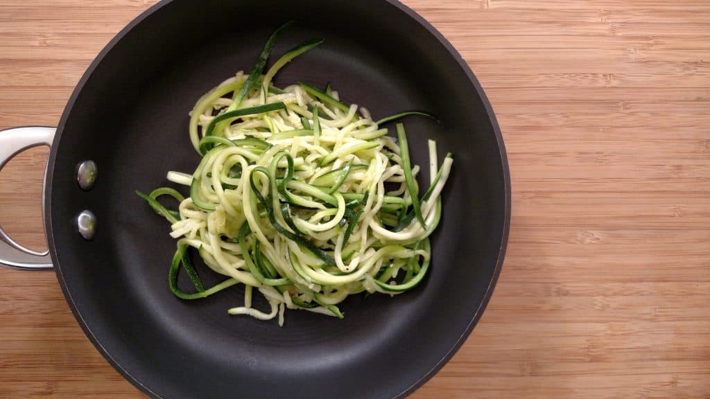 Zoodles (Zucchini Noodles) in Frying Pan