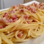 Spaghetti Carbonara on a white plate