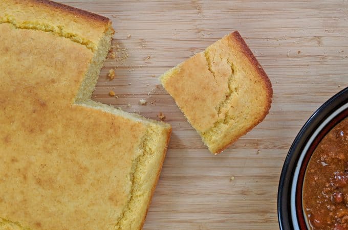 Slice of Cornbread with Bowl of Chili
