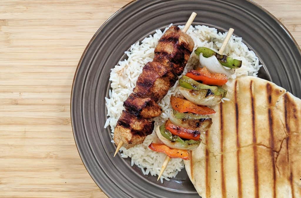 shish kabobs on table