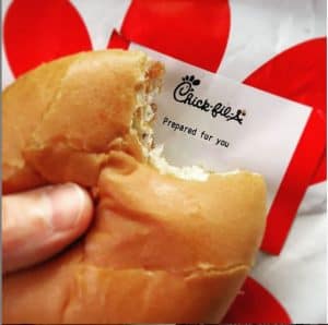 Chick-fil-A sandwich with bite